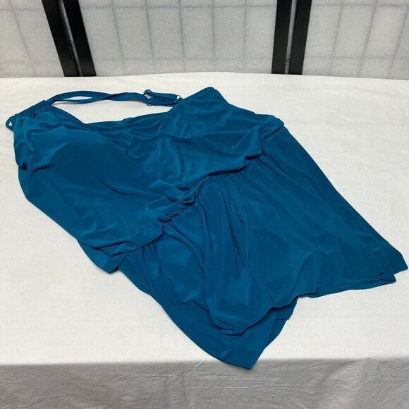Aqua Green Keyhole Neck Blouson One Piece Swim Romper Dress Pockets Teal NWT - Picture 10 of 13